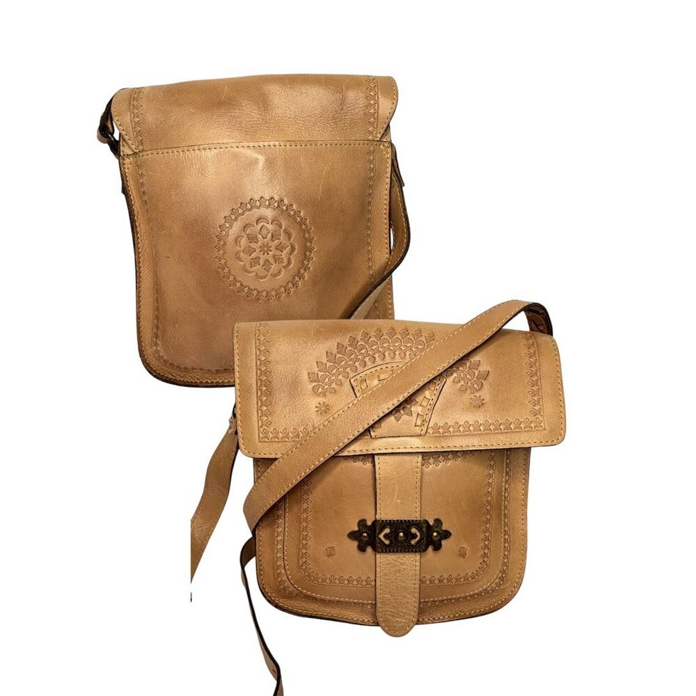 PATRICIA NASH tooled brown leather crossbody saddle bag purse